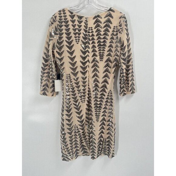 Lulus Shine On Me Nude Gunmetal Mesh Sequin Mini Dress 3/4 Sleeves Sz Large NWT - Picture 7 of 7